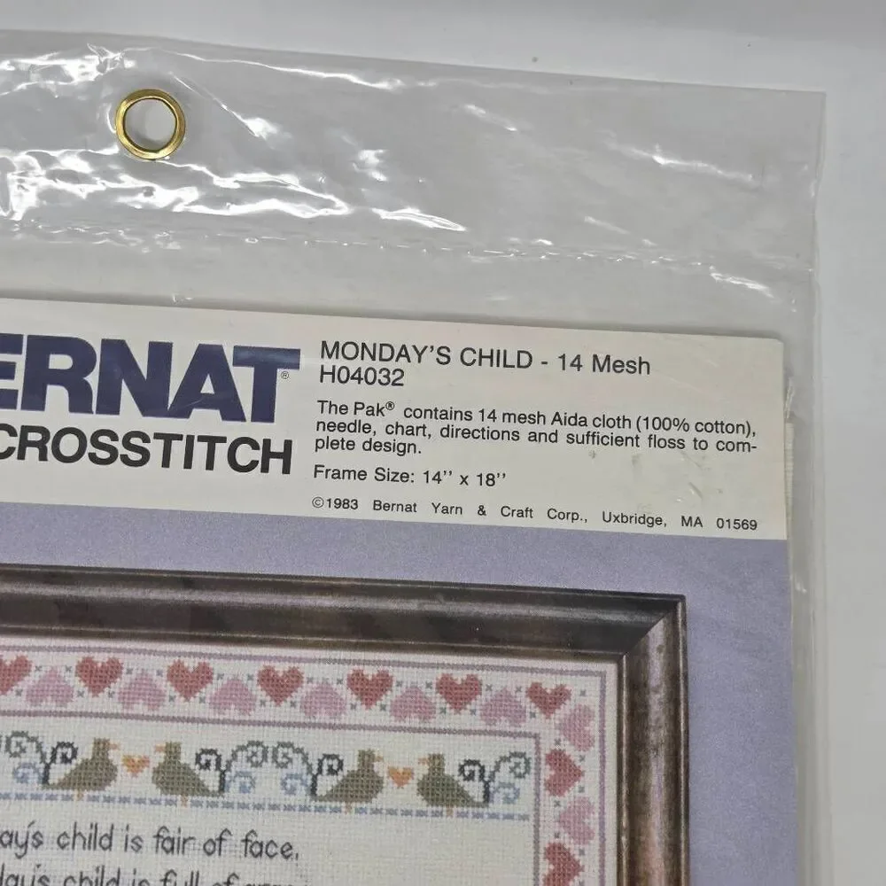 MONDAYS CHILD COUNTED CROSS STITCH KIT BY BERNAT 14 MESH H04032 14